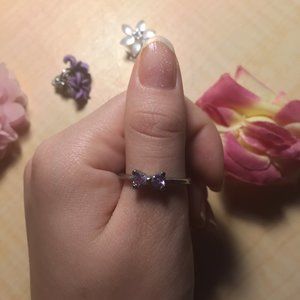 Silver-colored Ring with a Cute Light purple Bow